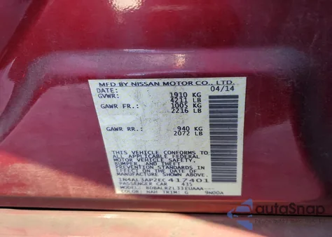 2014 Nissan Altima 2.5 z USA, uszkodzony, nr VIN 1N4AL3AP2EC417401